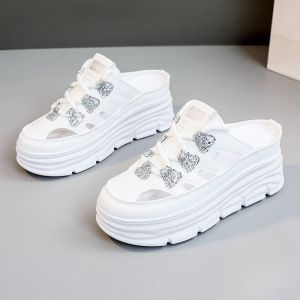 Women Wedge Slippers Leather Thick Sole Toe Wrap Slippers Summer French Commuting Casual Sandals