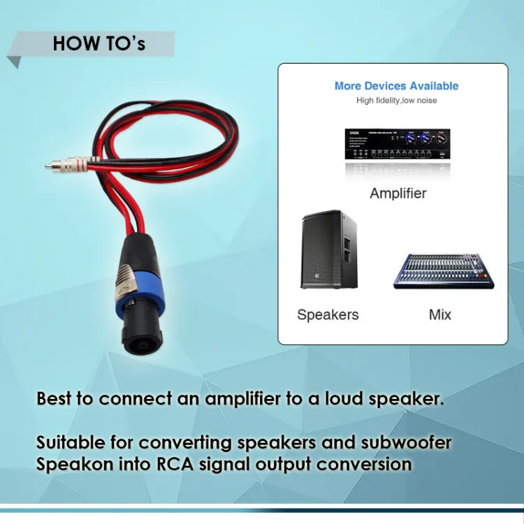 ONE PC SPEAKON MALE 4-POLE to 2-RCA MALE Y SPLITTER #14-AWG