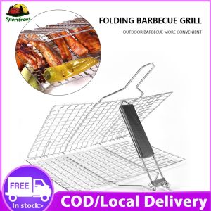Large Capacity BBQ Grilling Basket for Outdoor Cooking Rust-Resistant Steel with Ventilation Holes for Camping and Backyard Grilling