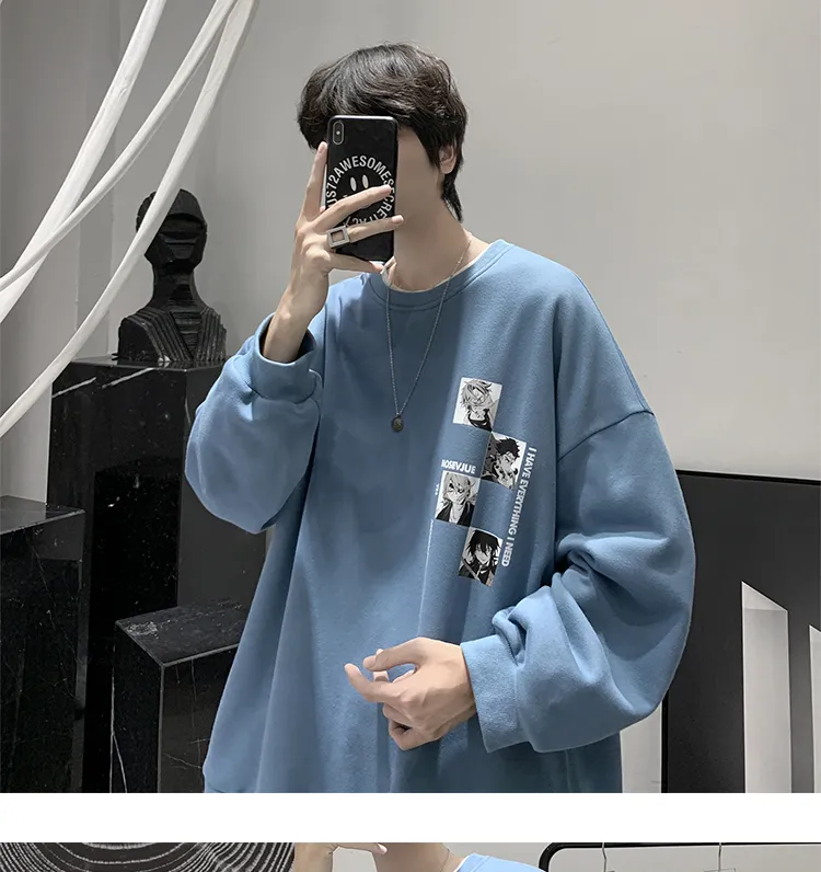 Men Pullover Sweatshirt Korean Fashion Oversized Sweater Cartoon Printed Tops Unisex Long Sleeve Lazada PH