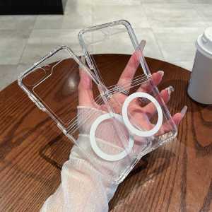 Luxury Wireless Charging For Magsafe Transparent Phone Case For Samsung Z Flip 3 Samsung Z Flip 4 Samsung Z Flip 5 Samsung Z Flip 6 Magnetic Clear Cases Cover