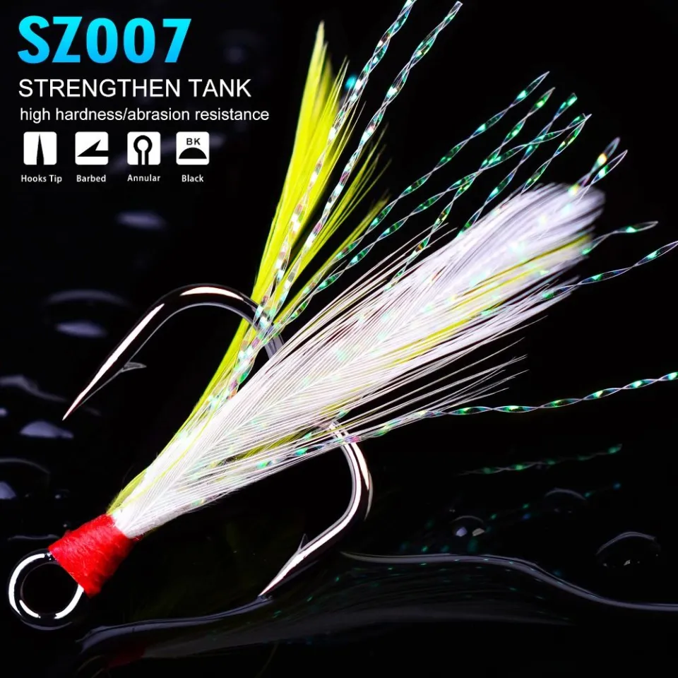 10PCS Colorful Feathers Treble Hook 4# 6# 8# 10# 12# 14# Fishing