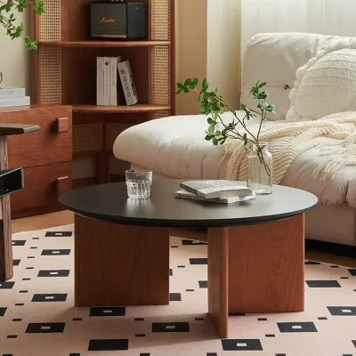 Oksanap Nordic retro rock slab coffee table solid wood for living room round simple modern creative designer low table for small spaces Z4K2H