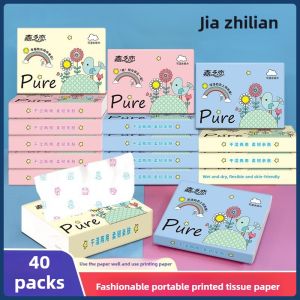 4ply 34sheets 40packs Printing Paper Folding Rabbit Printing Paper Towel Portable Small Bag Paper Colored Napkin Household Kleenex Toilet Paper