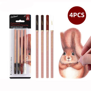 4Pcs Professional Sketch Colored Charcoal Pencils Set Sketch Highlight Pencils for Drawing Sketching Shading Blending White Chalk Pencils for Beginners & Artists