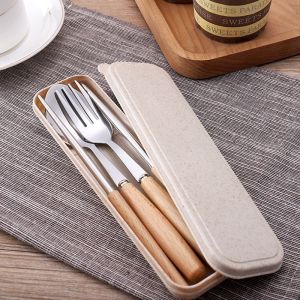 4 in 1 Stainless Steel Bamboo Spoon&Fork Chopsticks Set Container Suitable for Travelers/students