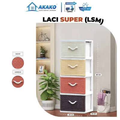 AKAKO ASLI - Lemari Laci Plastik Motif Rotan 4 Susun NEW ITEM (LSM 4)