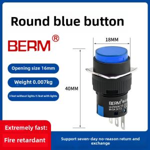 LA16 Push Button Switch with Light Self-Reset Self-Lock Square Rectangular Round Start Power 12 24 220V