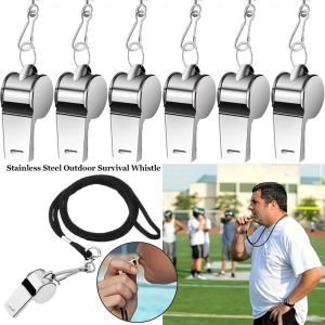 NALANILI Thép không gỉ Còi sinh tồn ngoài trời loại 38cm Đội cổ vũ bóng đá bóng rổ Có dây thừng Còi bóng đá trường đào tạo tiệc tùng