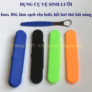 Dụng cụ vệ sinh lưỡi đủ bộ (cả hộp) thép không rỉ cây rơ lưỡi người lớn Inox 304 cạo nạo sạch rêu mùn lưỡi hết hơi thở hôi nóng-TIVT