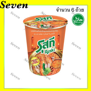 รุสกี บะหมี่กึ่งสำเร็จรูปแบบถ้วย ทุกรสชาติ รสต้มยำกุ้งน้ำข้น/ต้มยำกุ้ง ขนาด 60 กรัม จำนวน 6 ถ้วย