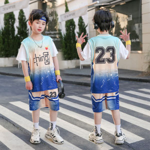 LS Show Summer Childrens Basketball Suit for Boys and Girls Korean Version Sportswear Two Pieces of Quick Drying Casual Fake Jerseys for Big Children