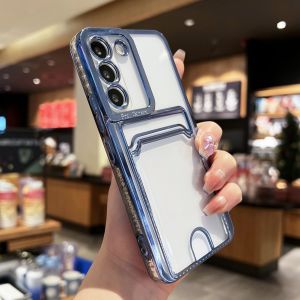 KISSCASE Ốp Trong Có Khe Cắm Thẻ Ốp TPU Mềm Trong Suốt Dạng Ví Mạ Sang Trọng Cho Samsung S23Ultra S23Plus S21 Galaxy S23 S22 Plus Note 20 Ultra