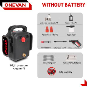 ONEVAN 2 in 1 Electric Car Washer G un 120 Bar Electric High Pressure Washer Cordless  Water Spray Gu n Garden Cleaning Tool For Makita 18V Battery Pin