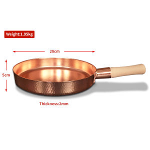 Fypo 25CM/28CM Pure  Red Copper Pan Handmade copper pan with Wooden Handle Copper Pot for 2-3 Person Thick Pancake Pan Uncoated Frying Pan General Use for Gas Cooker Stir-Fry Pan Woks