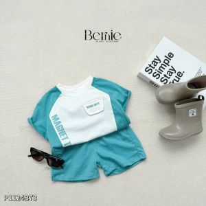 Set bộ tay ngắn phong cách thể thao phối màu thun cotton cho bé trai size 9 tới 28kg BERNIE P1124B73