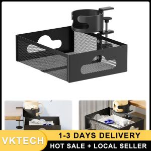 Black Finish Under Desk Storage Rack with Drawer Compartments and Drink Holder for Organized Workspace