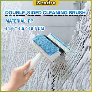 ZEO Double-Sided Cleaning Brush Glass Wiper With Cleaning Sponge Squeegee 2 in 1 Scraper Bathroom Wall Cleaner