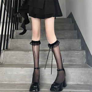 i Fashion Shoesลูกไม้สตรี โบว์ริบบิ้น ถุงเท้าน่องซีทรู น่ารัก ทันสมัย เหมาะกับคอส JK Lolita จัดส่งจากกรุงเทพ