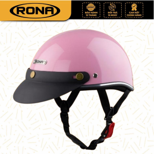 Mũ bảo hiểm nửa đầu RONA haly viền bạc hồng phấn bóng nón xe máy freesize cho nam và nữ - Rona Helmet