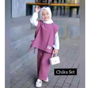 Cod-Setelan Baju Muslim Anak Perempuan 3in1 Chika Umur 3-12 Tahun Terbaru