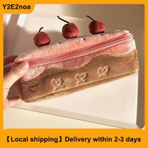【Local shipping】 Cute Plush Cherry Cake Pen Bag Exquisite Storage Large Capacity Student Advanced Stationery Korean Stationery Pencil Pouch