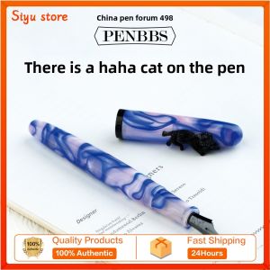 PENBBS 498 features hehe cat resin pen universal calligraphy practice iridium gold pen with blade round sharpening nib
