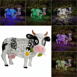 MUNCHX Hình thú Đèn năng lượng trời Daisy Cow Thay đổi màu sắc Đồ trang trí sân vườn Tượng Bò Năng Lượng Trời Vật trang trí Đèn năng lượng trời LED dùng cho vườn. Trang chủ