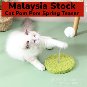 Japanese Style Ikookoo Cat Spring Teaser Pom Pom Self Play Toy Furry Ball Teaser Mainan Kucing Bola Bulu