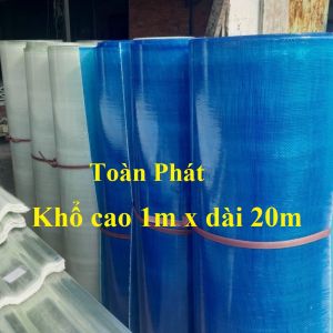 ( Khổ cao 1m x dài 20m ) Tấm tôn nhựa phẳng Caro lấy ánh sáng màu trắng đục/ màu xanh che nắng mưa