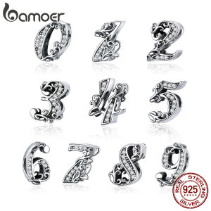 BAMOER 10 Number Metal Beads Vintage Charm for Female Original Silver 925 Bracelet & Bangle 925 Sterling Silver Jewelry SCC1418