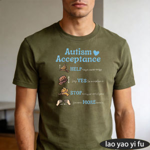 [Local Stock] HBESTY  Autism Acceptance Anti Stigma Graphic T Shirt Men Women Cute Hand Sign Gesture Awareness Art Print Soft Cotton Short Sleeve Top