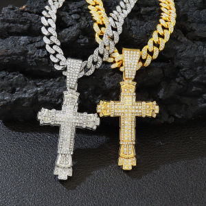 Hip Hop Punk Style 3A Rhinestone Cross 3D Necklace Pendant