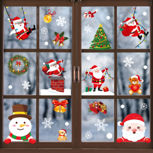 COMBO-Decal trang trí NOEL HÍT TĨNH ĐIỆN -Ông già noel tinh nghịch và người tuyết trắng đáng yêu (6 tấm)-CDN146