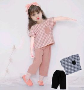 Set 2in1 Anak Perempuan Trendy Style Setelan Combi Kotak Naomi Kid