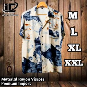 Kemaja Pria Abstrak Retro Vintage Lengen Pendek kasual Retro Rayon Import Motif Abstrak