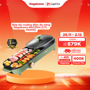Bếp lẩu nướng điện đa năng Nagakawa NAG3104 - Bảo hành 12 tháng - Hàng chính hãng