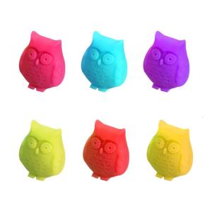 Red Wine Glass Markers Set of 6 Cute Owl Silicone Glass Charms Tags Labels