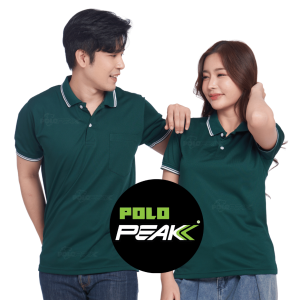 เสื้อโปโล สีเขียวหัวเป็ด ปกริ้วขาว polopeak