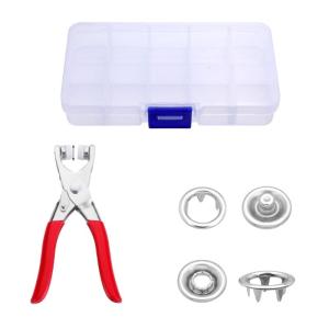5 Prongs Button Fasteners Tool Set With Metal Pliers and Hole Puncher For Jackets Bag Leather Craft Clothing Tailoring