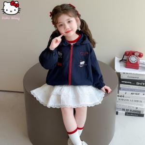 Christmas gifts Halloween Kawaii Anime Hello Kitty Girl Clothes Sanrio Cartoon Fashion Spring Autumn Jacket Hooded Coat Childrens Sweet Cmfort Clothing