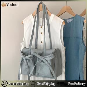 【Vodool】 Women Casual Tote Handbag Zipper Closure Fashion Shoulder Purse Solid Color Simple Shopping Bag Girls Outdoor Daily Bag
