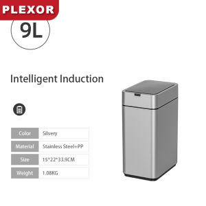 Plexor Trash Can with Lid 9/13/20L Automatic Touchless Garbage Can Smart Motion Sensor Rubbish Can with Cover and Raise Foot Rectangular Stainless Steel Waste Basket for Kitchen Office Toilet Bedroom