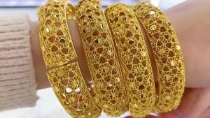 【品质精选】迪拜24K镀金手镯尼日利亚新娘结婚饰品金镯子印度女式宴会手镯