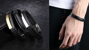 Sinboia Fashion Stainless Steel Charm Bracelet For Men Multi-layer Braided Mens Leather Bracelet