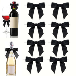โบว์ริบบิ้นซาตินโบว์สำหรับห่อของขวัญ10ชิ้นถุงชุดแต่งหน้าเค้กรูปขวดแชมเปญงานหัตถกรรม DIY ของขวัญฝักบัวเจ้าสาวแต่งงานคริสต์มาส