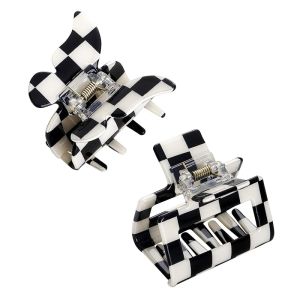TODEROY Checker Claws Tortoise Barrettes Claw Clips for Women No-Slip Grip Lattice Design Hair Jaw Clips Clamp 80s Aesthetics Large Hair Accessories for Girls