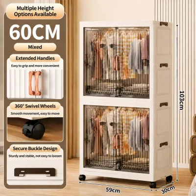 Trove Folding Wardrobe Plastic Cabinet For Clothes High Capacity Durabox With Big Wheels For Baby Toy Clothes