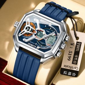 Top POEDAGAR electronic watch for men waterproof silicon strap multifunctional chronograph calendar luminous fashion watch square