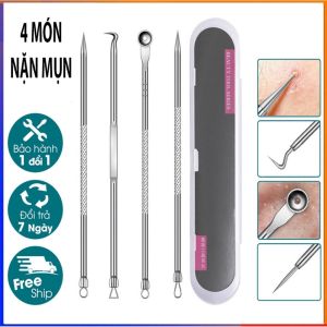Dụng Cụ Lấy Mụn Bộ 4 Món Que Nặn Mụn Đầu Đen Trứng Cá Cám An Toàn Tiện Lợi